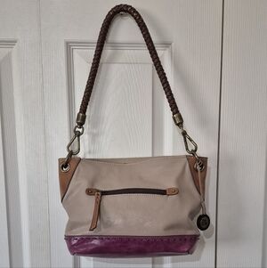 The Sak Cream And Magenta Indio Leather Two Tone Shoulder Bag Woven Handle